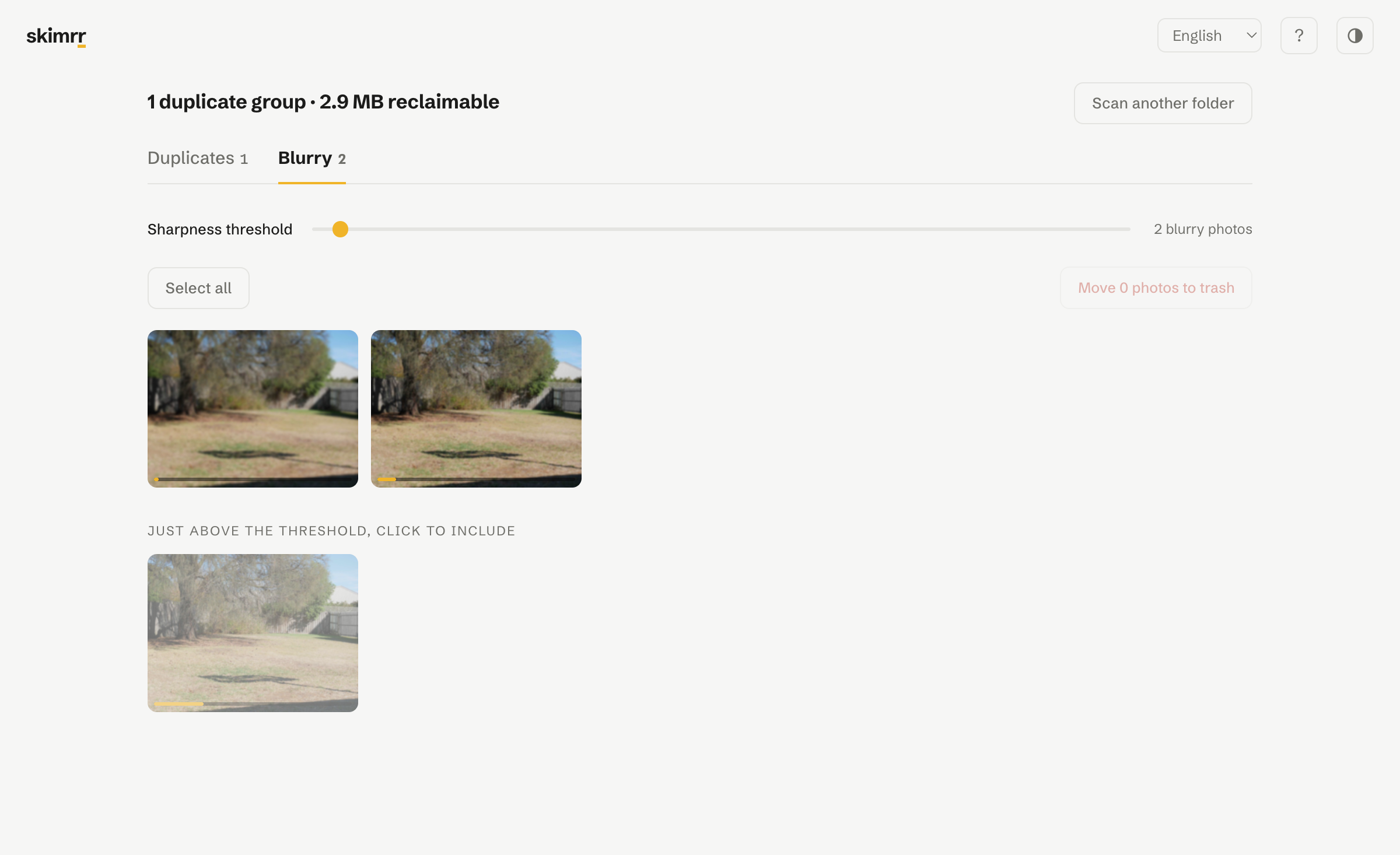 The blur tab, photos sorted from softest to sharpest with a sharpness meter